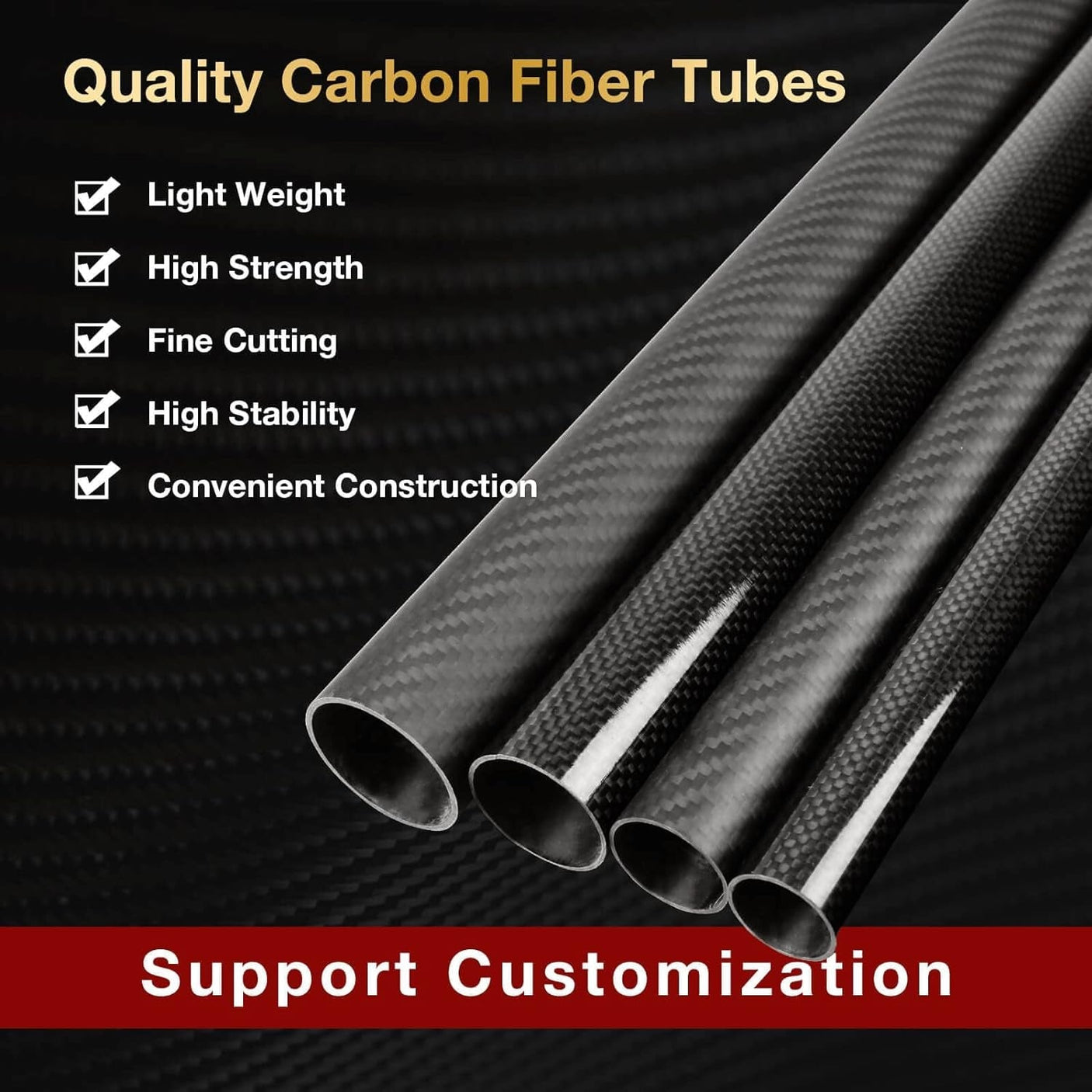 35mm O.D. 32mm I.D. 35x32x500mm 35mm 3K Roll Wrapped 100% Pure Round Carbon Tubes (2 PCS)