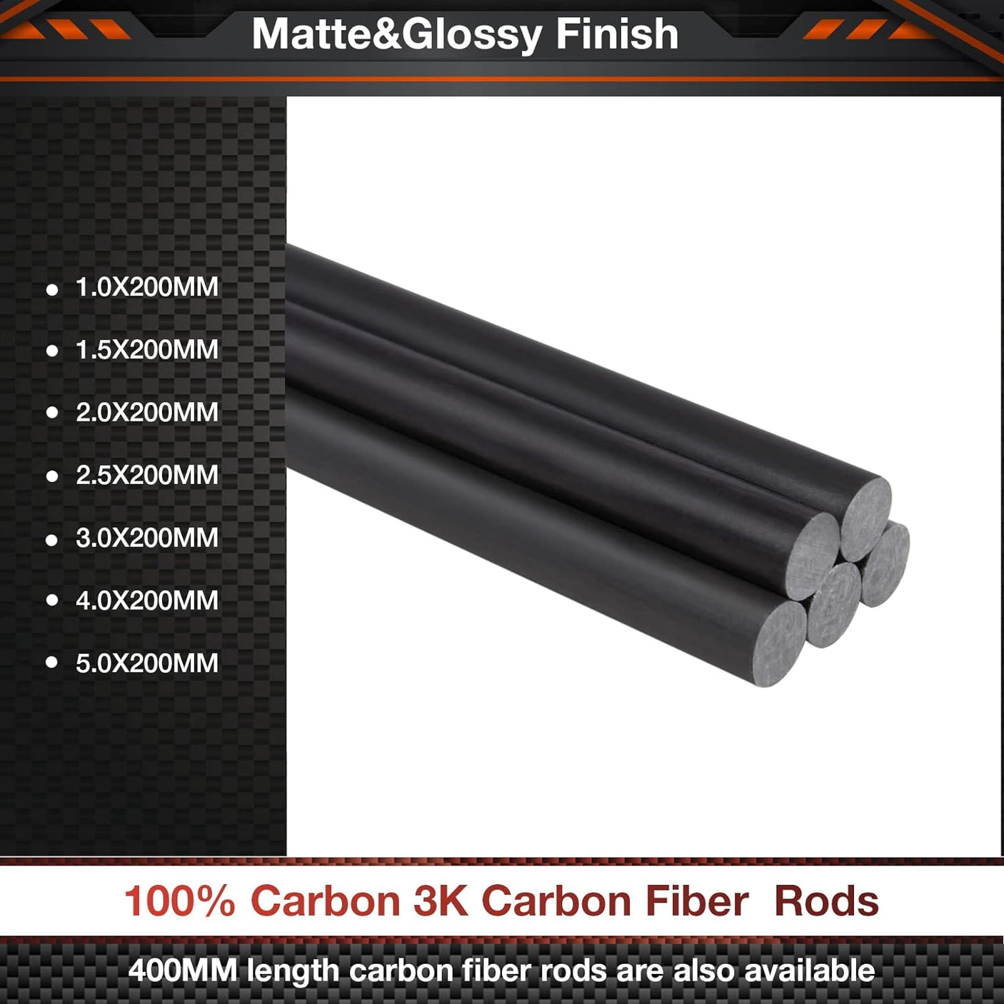 200mm ARRIS Carbon Fiber Rod for RC Airplane DIY Craft 1mm to 10mm Matte Pole 5PCS