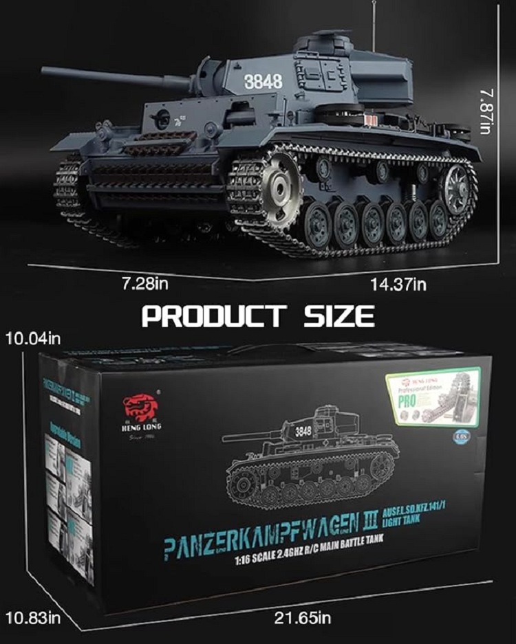 Henglong 1:16 3848-1Pro Professional Edition German Panzer III Type L RC Midium Tank RTR