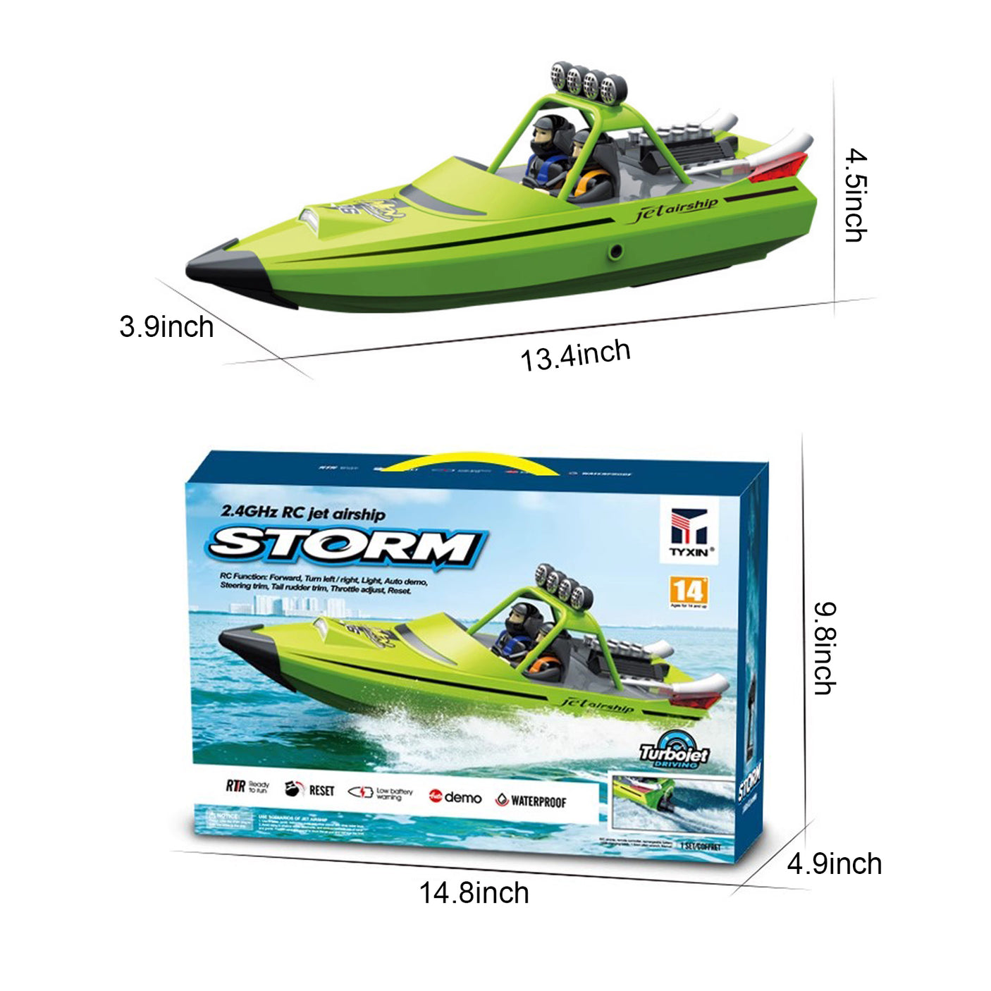 TX725 High Speed 2.4G 30KM/H Jet Boat Speedboat RC Boat with 2pcs Batteries