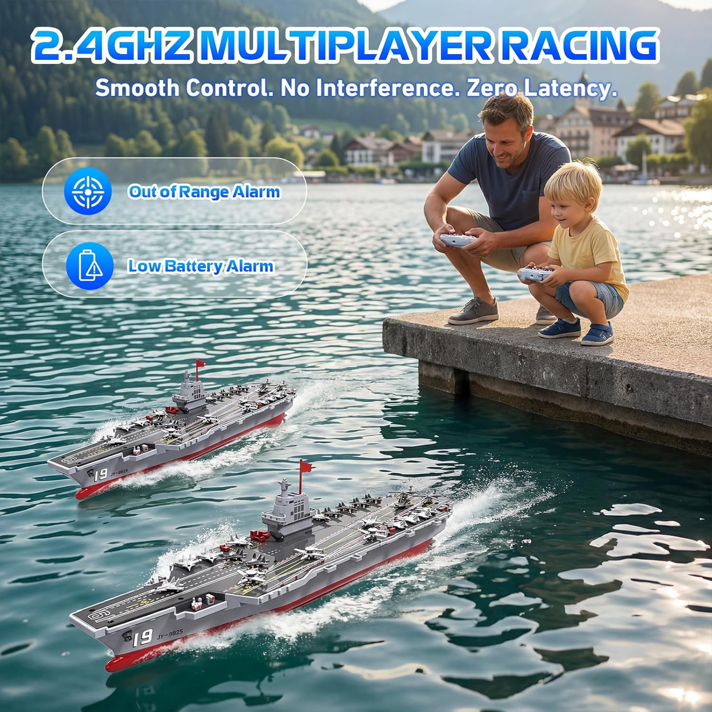 ARRIS JY-9825 16'' High Speed RC Boat Warship Battleship with Water Spray 2pcs Batteries