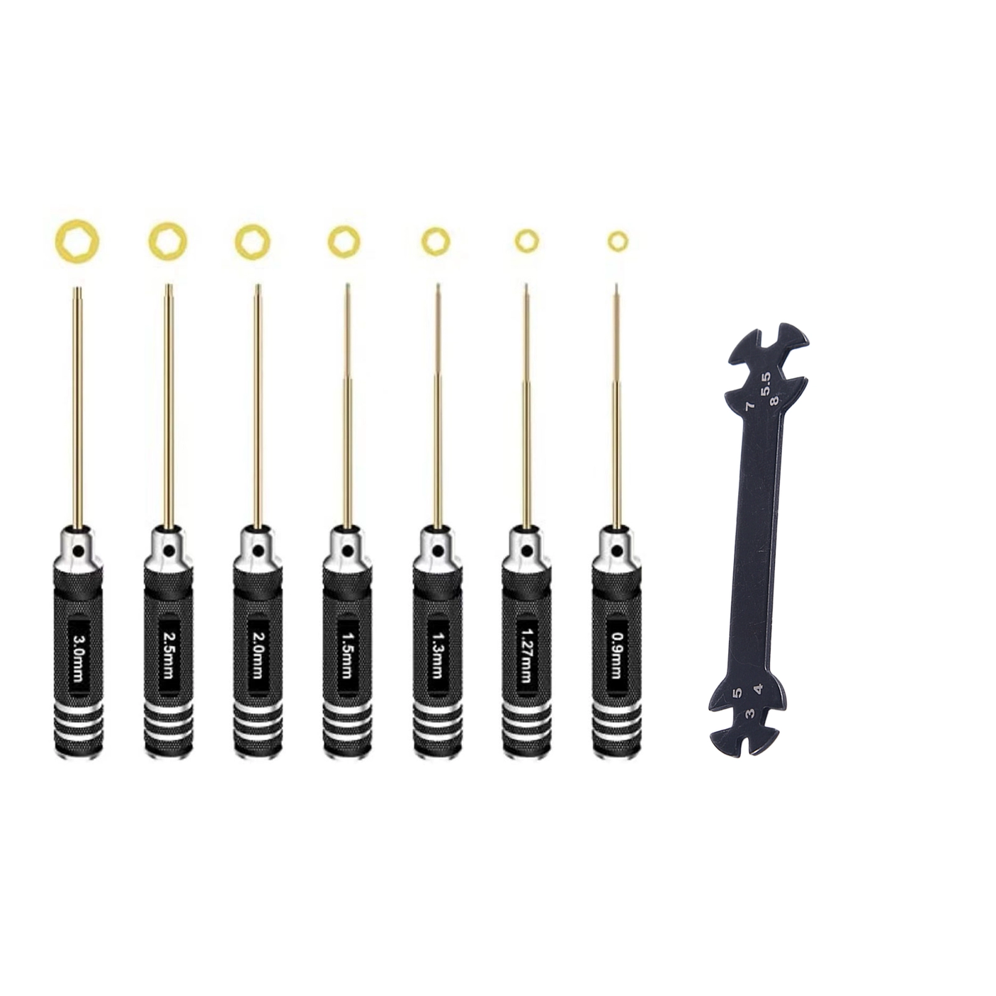 Black Round Titanium-Plated Hexagonal Screwdriver Set for model car and ship Repair(7PCS)