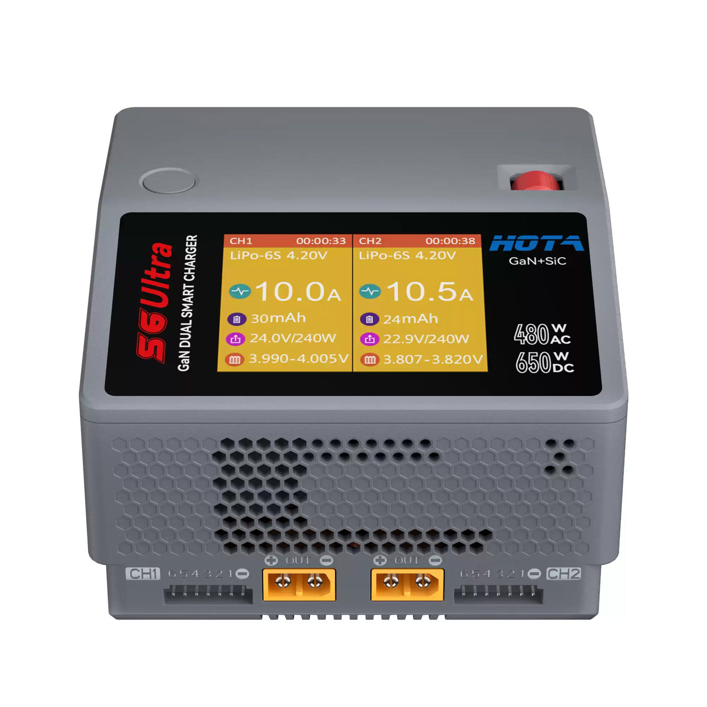 HOTA S6 Ultra AC480W DC650W GaN Dual Channel Smart Balance Charger for LiPo LiHV LiFe Batteries