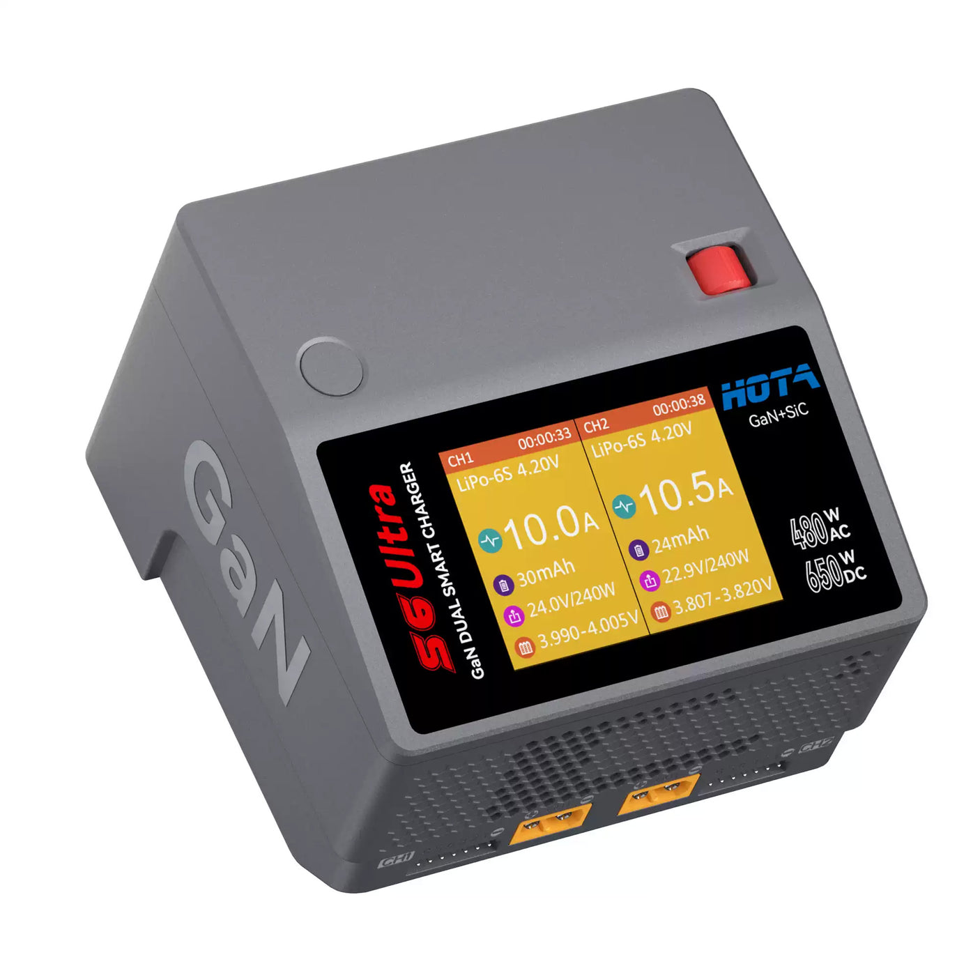 HOTA S6 Ultra AC480W DC650W GaN Dual Channel Smart Balance Charger for LiPo LiHV LiFe Batteries