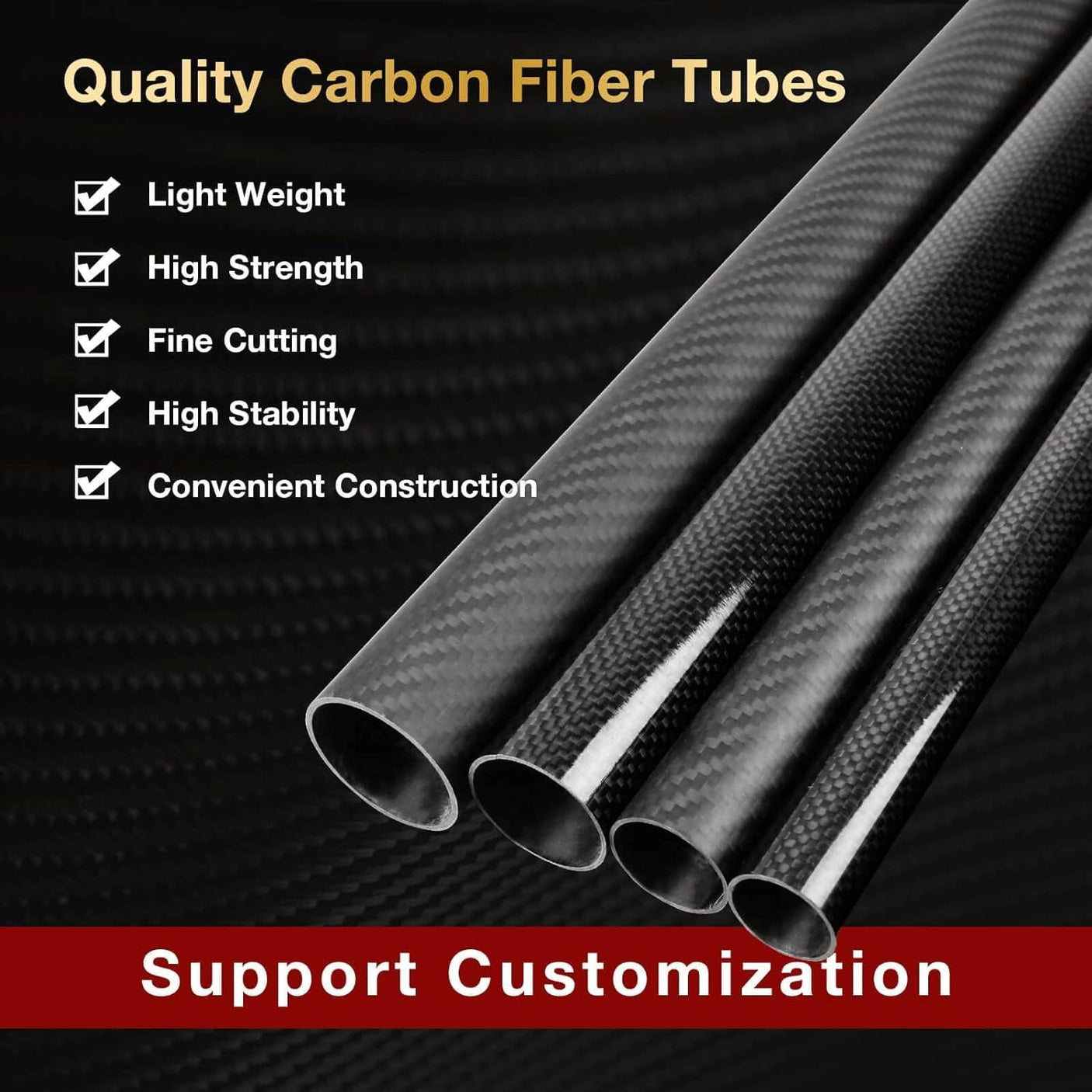 30mm O.D. 28mm I.D. 30x28x500mm 30mm 3K Roll Wrapped 100% Pure Round Carbon Tubes (2 PCS)