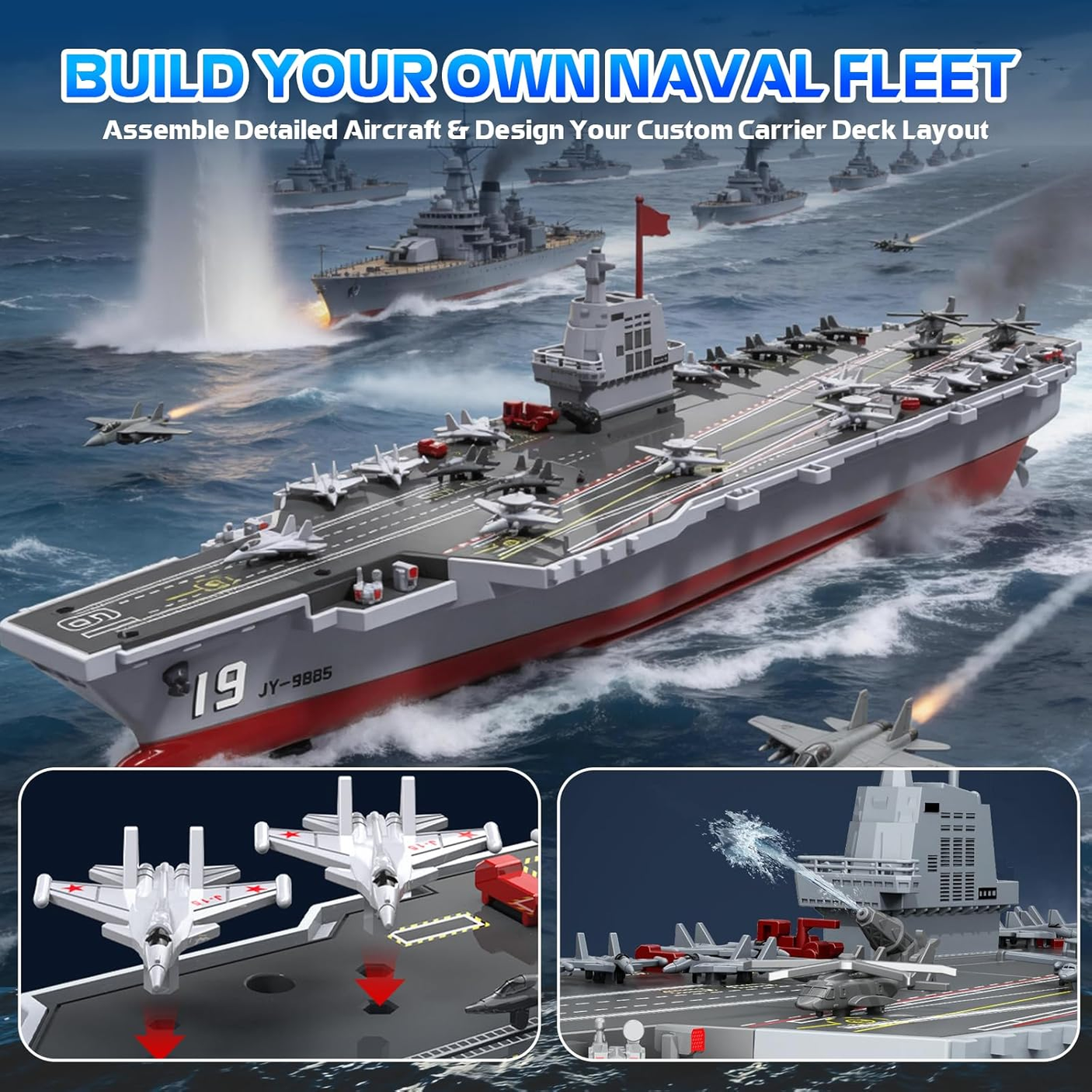 ARRIS JY-9825 16'' High Speed RC Boat Warship Battleship with Water Spray 2pcs Batteries