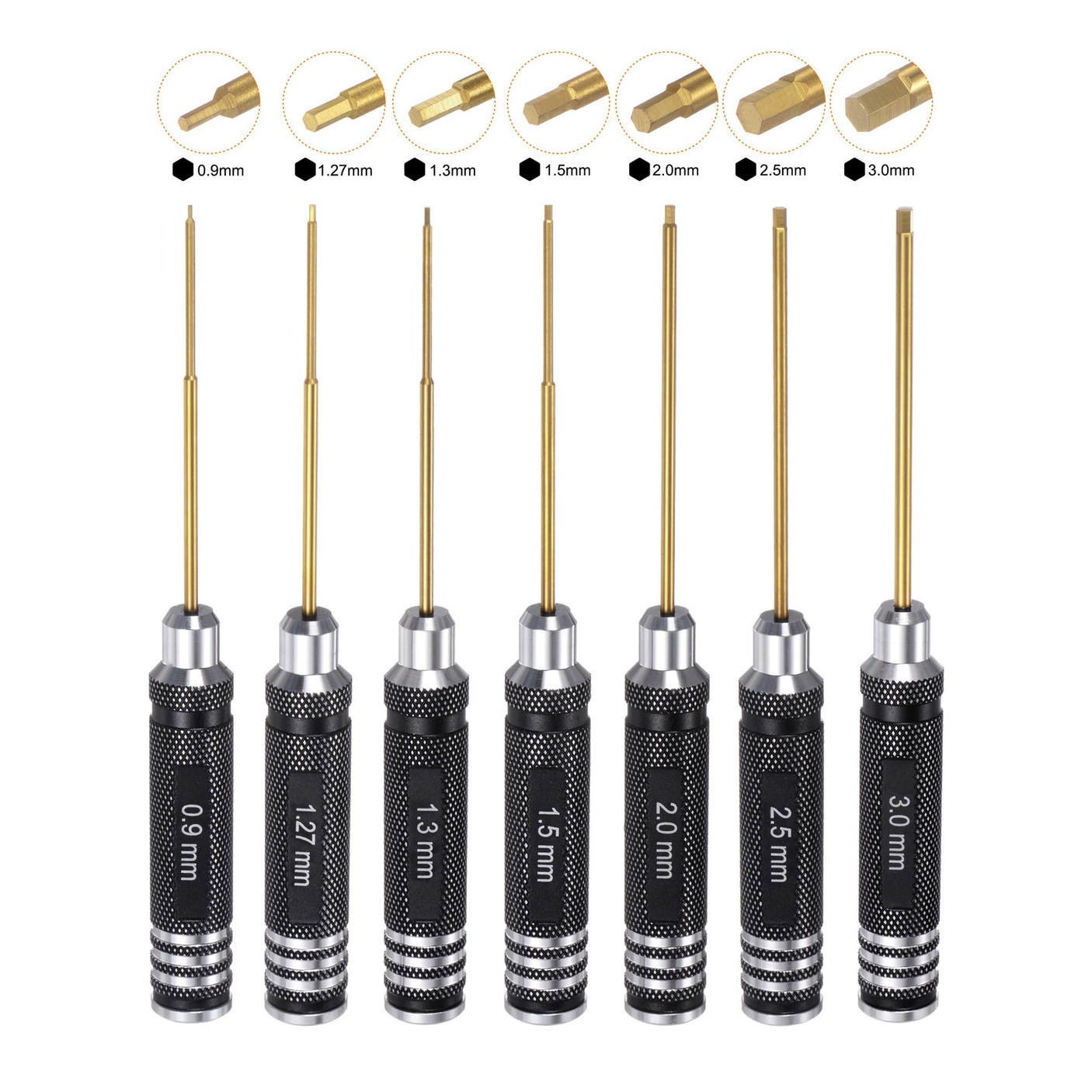 Black Round Titanium-Plated Hexagonal Screwdriver Set for model car and ship Repair(7PCS)