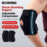 RCWING Adjustable Elbow Brace with Dual Compression Straps, Spring Support and Impact-Absorbing Pad